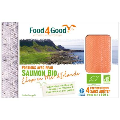 Food4Good Portions de Saumon Bio élevé en Mer d¿Irlande avec peau, 500g