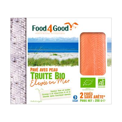 Food4Good Pavés de Truite Bio avec peau sans arête élevée en mer, 250g