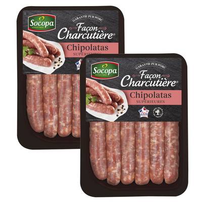Socopa Chipolatas Supérieures Façon Charcutière avec du jambon, Lot de 2x6x55g