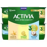 Activia Yaourt saveurs vanille citron coco bifidus, 12x125g