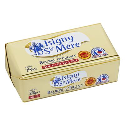 Isigny Ste mère Beurre doux extra fin AOP plaquette, 250g
