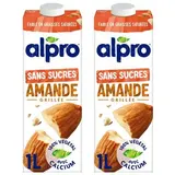 Alpro Lait d'amande grillée sans sucre, calcium et vitamines ajoutés, Lot de 2x1l