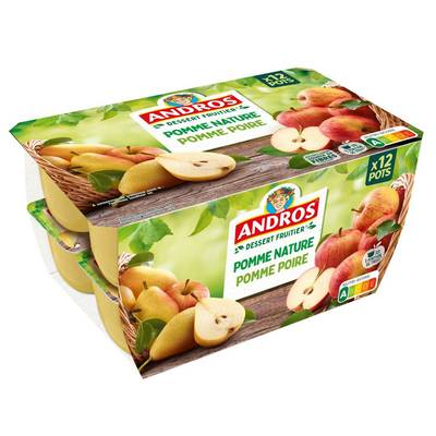 Andros Compote pomme nature, pomme poire, 12x100g