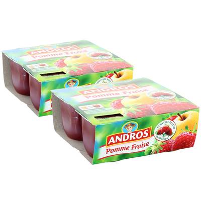 Andros Compote Pomme Fraise, Lot de 2 - 4x100g