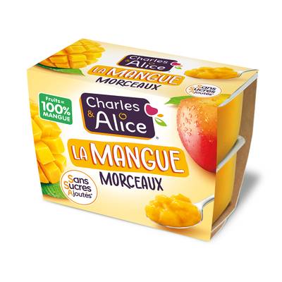 Charles et Alice Mangue Morceaux Sans Sucre Ajouté, 4x95g