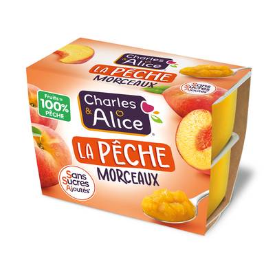 Charles et Alice Pêche morceaux sans sucre ajouté, 4x95g