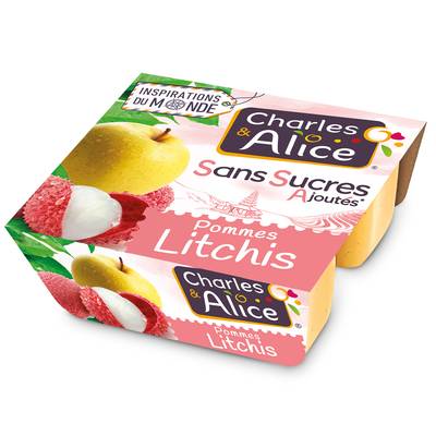 Charles et Alice Pomme Litchi Sans Sucre Ajouté, 4x97g