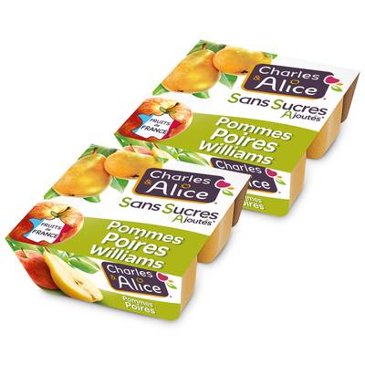 Charles et Alice Pomme poire sans sucre ajouté, Lot de 2 - 4x100g