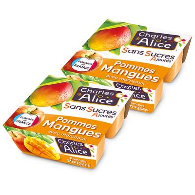 Charles et Alice Pomme mangue sans sucre ajouté, Lot de 2x4x100g