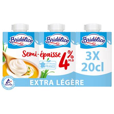 Bridélice Crème semi épaisse 4%mg UHT, 3x20cl