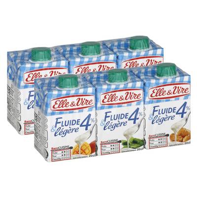 Elle&Vire Crème 4% Mg Extra Légère Liquide UHT, Lot de 2- 3x20cl