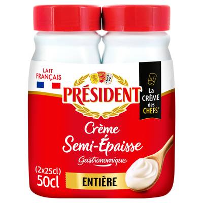 Président Crème entière semi épaisse 30%mg, 2x25cl
