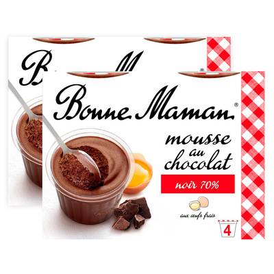 Bonne Maman Mousse au chocolat Noir Intense, Lot de 2 - 4x50g