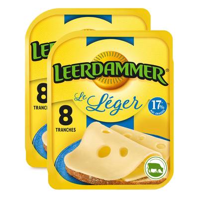 Leerdammer Fromage Léger 17 %mg, 200g, Lot de 2x8 tranches