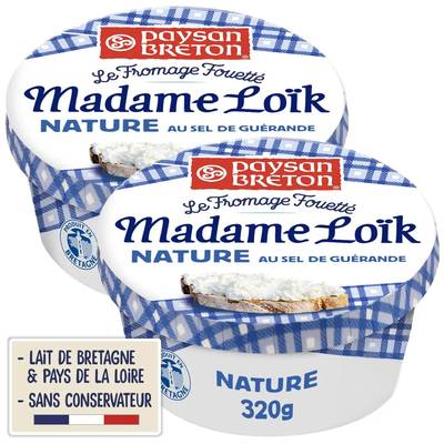 Paysan Breton Fromage fouetté Madame Loik nature au sel de Guérande, Lot de 2x320g