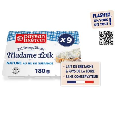 Paysan Breton Fromage fouetté Madame Loik nature au sel de Guérande, 9 portions - 180g