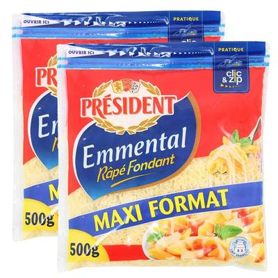 Président Emmental râpé fondant, Lot de 2x500g