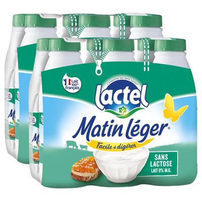 Matin Léger de Lactel Lait écrémé 0%mg sans lactose, Lot de 2 - 6x1L