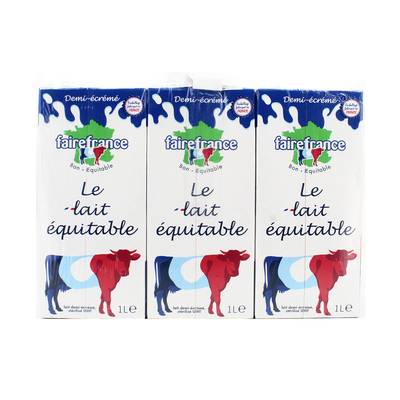 Faire France Lait équitable demi-écrémé UHT brique, 6x1L