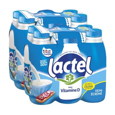 Lactel Lait demi-écrémé 1,5% mg vitamine D, Lot de 2 - 6x1L