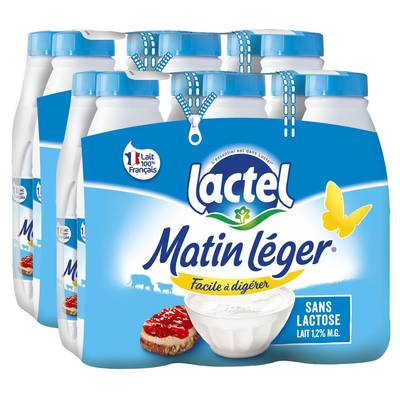 Matin Léger de Lactel Lait sans lactose 1,2% mg, Lot de 2 - 6x1L