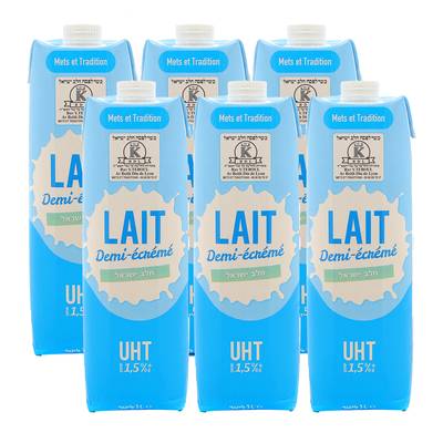 Mets et Tradition Lait demi-écrémé UHT, Lot de 6x1l