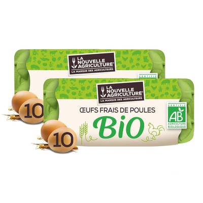 La Nouvelle Agriculture Oeufs bio frais, tout calibre, Lot de 2x10 oeufs