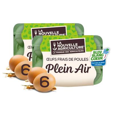 La Nouvelle Agriculture Gros oeufs plein air Bleu Blanc Coeur, Lot de 2x6 oeufs