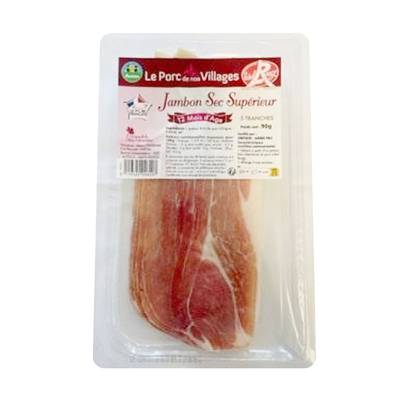 Le Porc de nos Villages  Jambon Sec Supérieur Label Rouge, 5 tranches - 90g