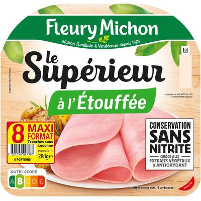 Fleury Michon Le Jambon Supérieur à l'Etouffée Conservation Sans Nitrite, 8 tranches - 280g