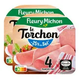 Fleury Michon Jambon Supérieur Le torchon Taux de Sel Réduit, Lot de 2x120g
