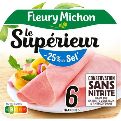 Fleury Michon Jambon Supérieur Taux de Sel Réduit Conservation Sans Nitrite, 6 tranches - 210g