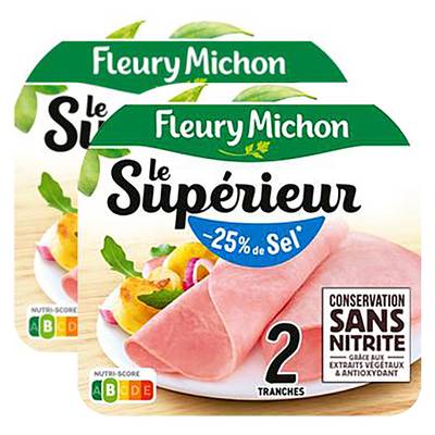 Fleury Michon Jambon Supérieur Taux de Sel Réduit, Lot de 2x2 tranches - 70g