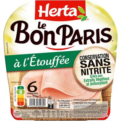 Herta Jambon Le Bon Paris Conservation Sans Nitrite, 6 tranches - 210g