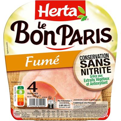 Herta Jambon Fumé Le Bon Paris Conservation Sans Nitrite, 4 tranches - 140g
