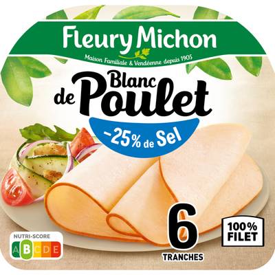 Fleury Michon Blanc de Poulet Taux de Sel Réduit, 6 tranches - 180g
