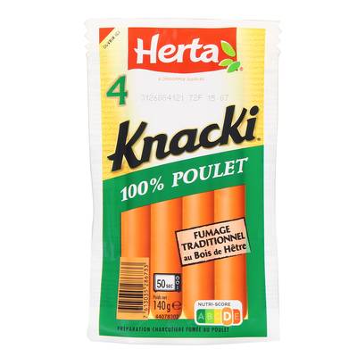 Herta Knacki Saucisses 100% Poulet, 4 saucisses - 140g