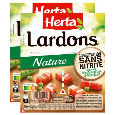 Herta Lardons Nature Conservation Sans Nitrite, Lot de 2x150g