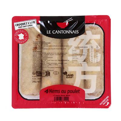 Le Cantonnais Nems au Poulet et sauce Nuoc Mam, 4 pièces - 280g