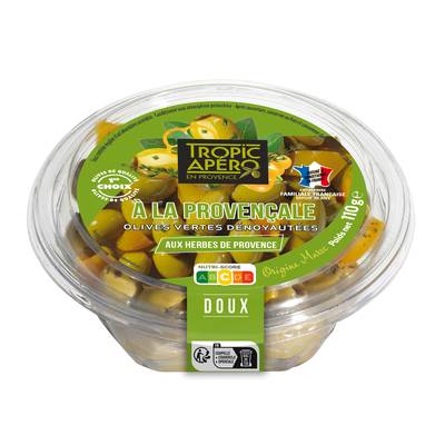 Tropic Apéro Olives Vertes Dénoyautées aux Herbes de Provence, 110g