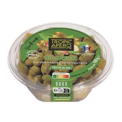 Tropic Apéro Olives Vertes Dénoyautées Ail Basilic, 110g