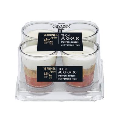 Guyader Verrines Thon au Chorizo, Poivrons Rouges et Fromage Frais, 4x40g
