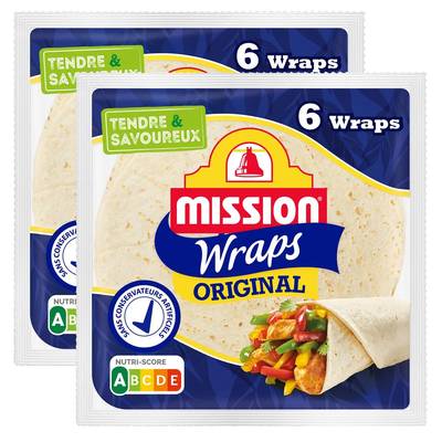Mission 6 galettes Wraps au blé nature, Lot de 2x370g
