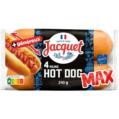 Jacquet Pains hot dogs nature maxi, 4 pains - 340g