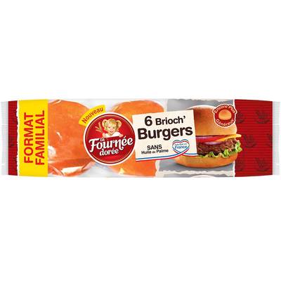 La Fournée Dorée Pains hamburgers briochés, 6 buns - 450g