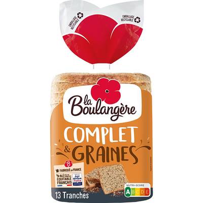 La Boulangère Pain de mie complet et graines, 13 tranches - 500g