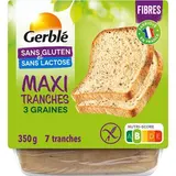 Gerblé Sans Gluten Sans Lactose Pain de Mie Moelleux Maxi Tranches 3 graines Sans Gluten, 350g