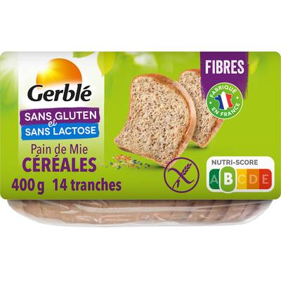 Gerblé Sans Gluten Sans Lactose Pain de Mie aux Céréale et Graines  sans gluten et sans lactose, 400g
