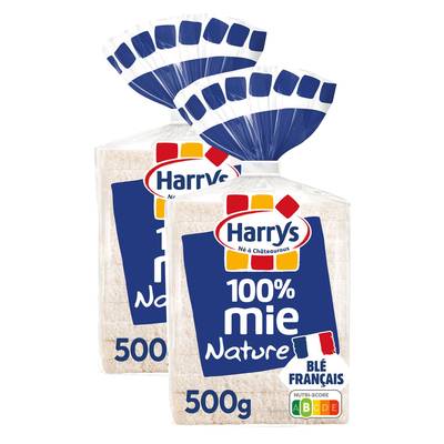Harrys Pain de Mie Nature Grande Tranche 100% Mie Sans Croûte, Lot de 2 - 12 tranches soit 500g