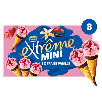 Extrême Mini Cônes Vanille Fraise, 8 cônes - 312g